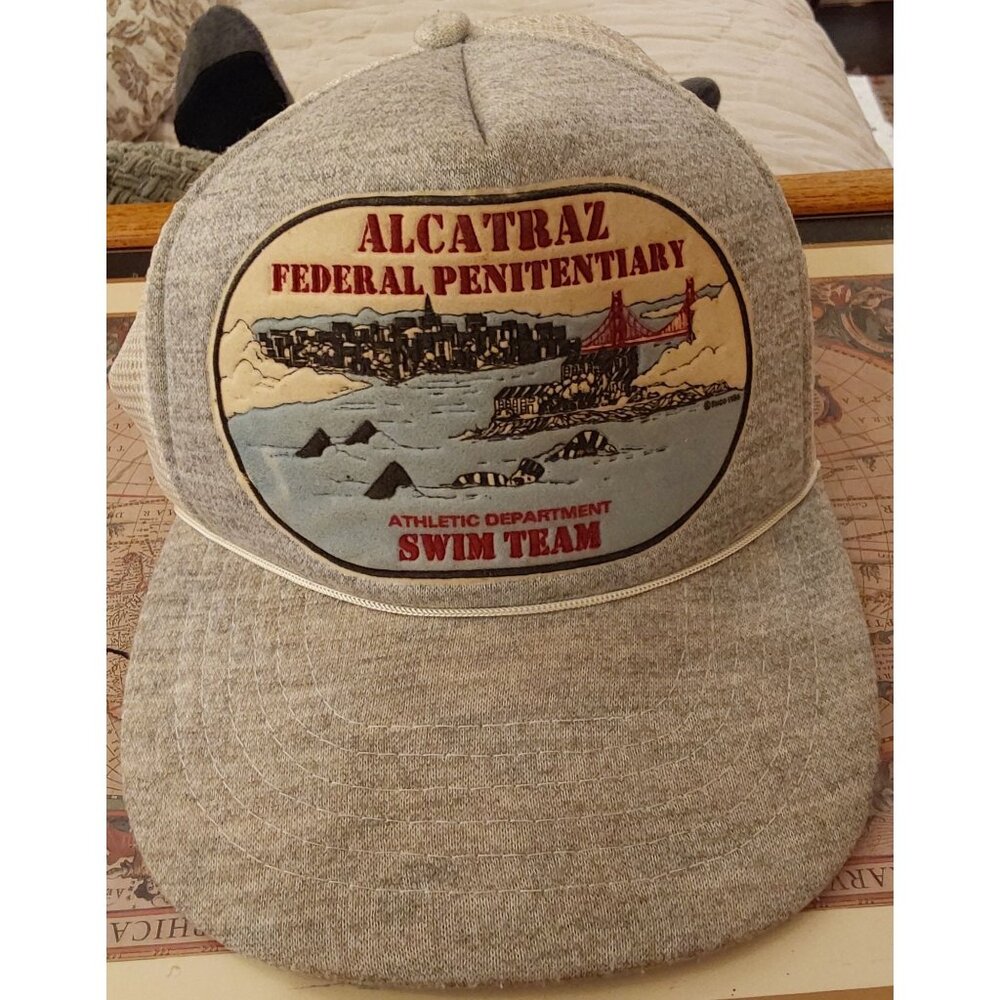 Alcatraz Federal Penitentiary Swim Team Trucker Hat Gray & Beige Mesh Adjustable